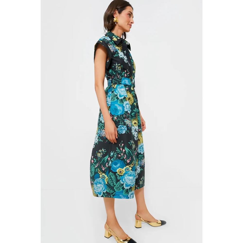 Tuckernuck Black Floral Midi Dress with Teal and Yellow Roses